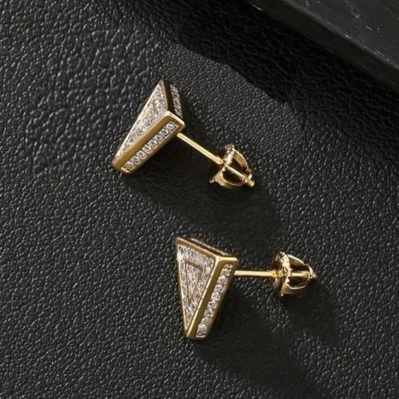 Lab Created Diamond 2Ct Trillion Cut Women 2ct Diamond 18K Gold Screw On Womens Earrings Triangle Studs Jewelry 18 Karat